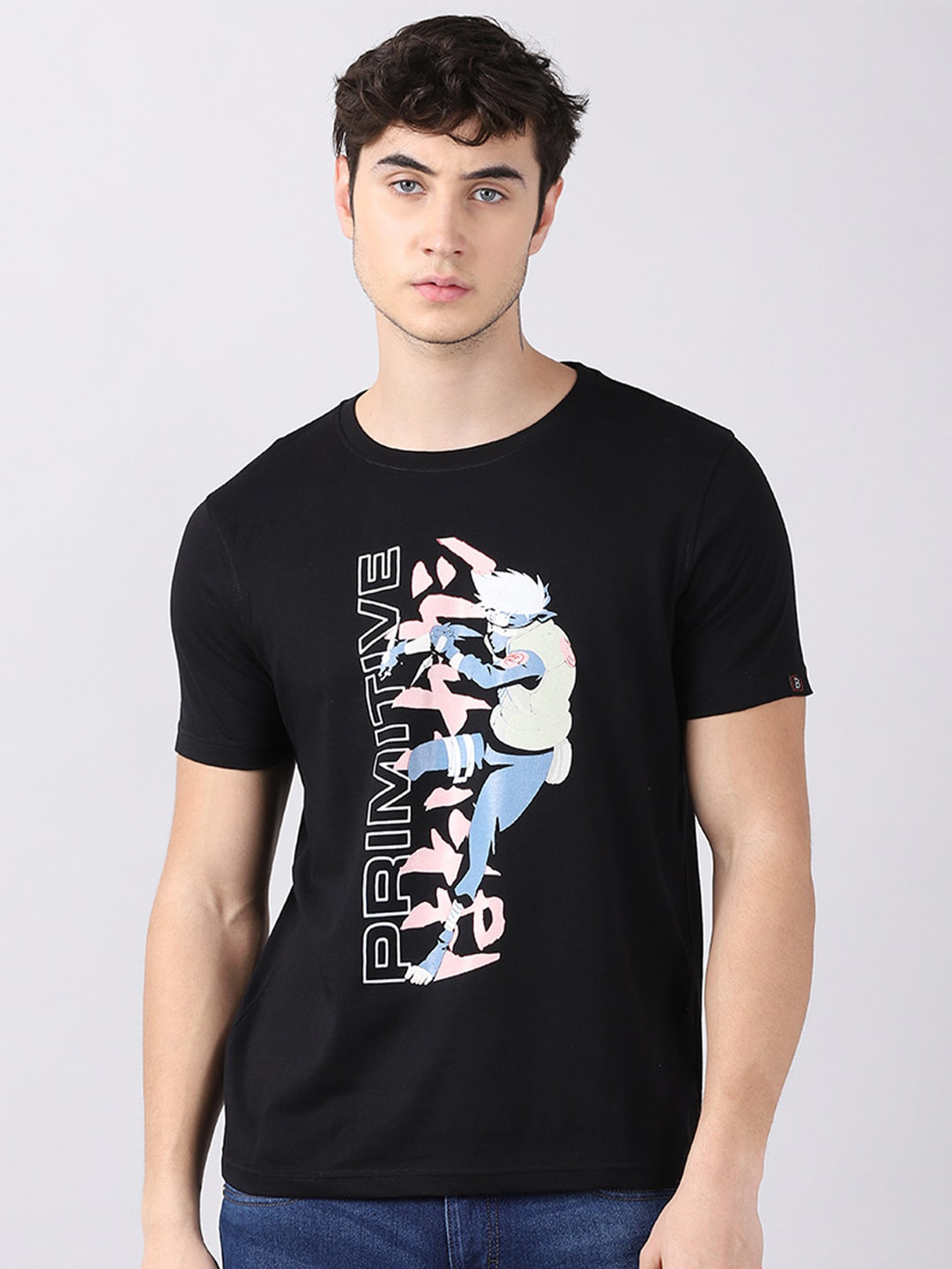 Bushirt Men Black & Blue Maglietta Strike X Naruto Printed T-shirt