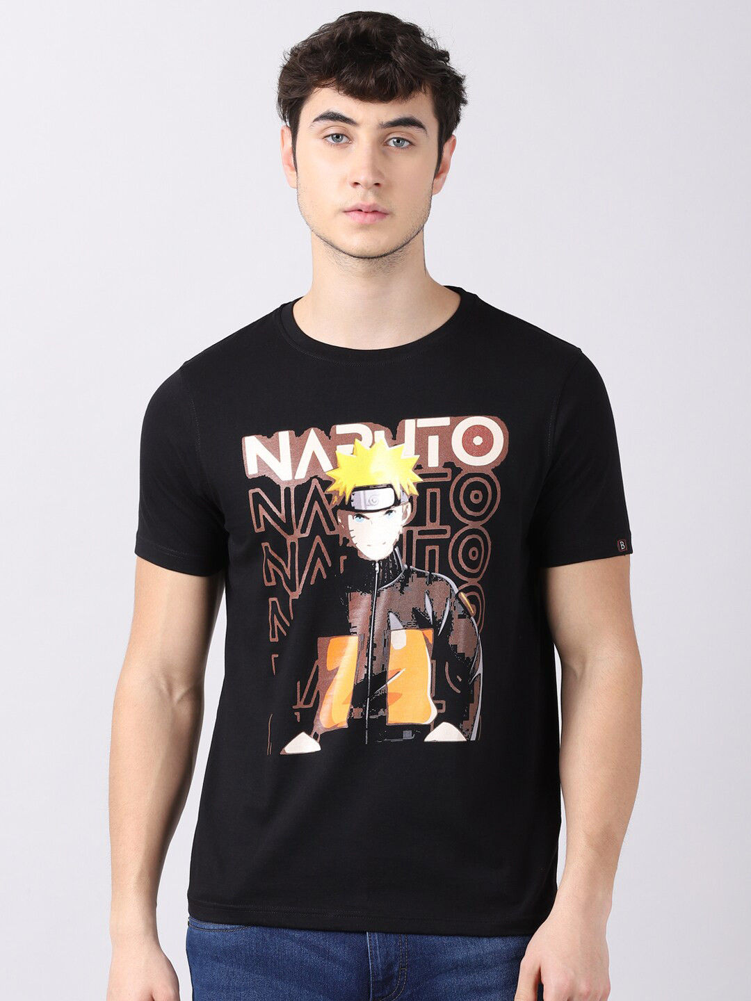Bushirt Men Black Naruto Shippuden Naruto Uzumaki Printed T-shirt
