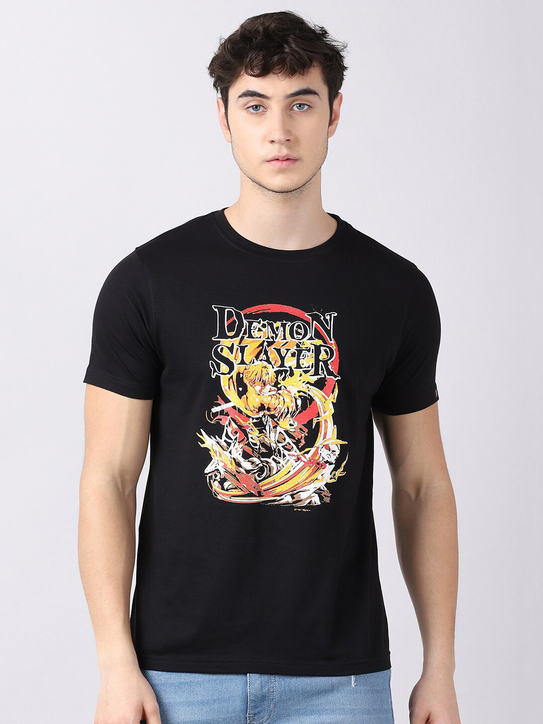 Bushirt Men Black & Yellow Demon Slayer Zenitsu Agatsuma Printed T-shirt