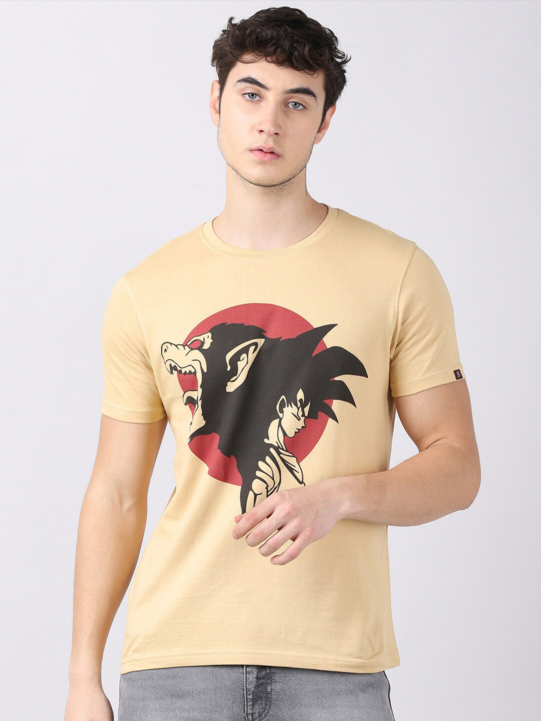 Bushirt Men Beige Anime Printed T-shirt