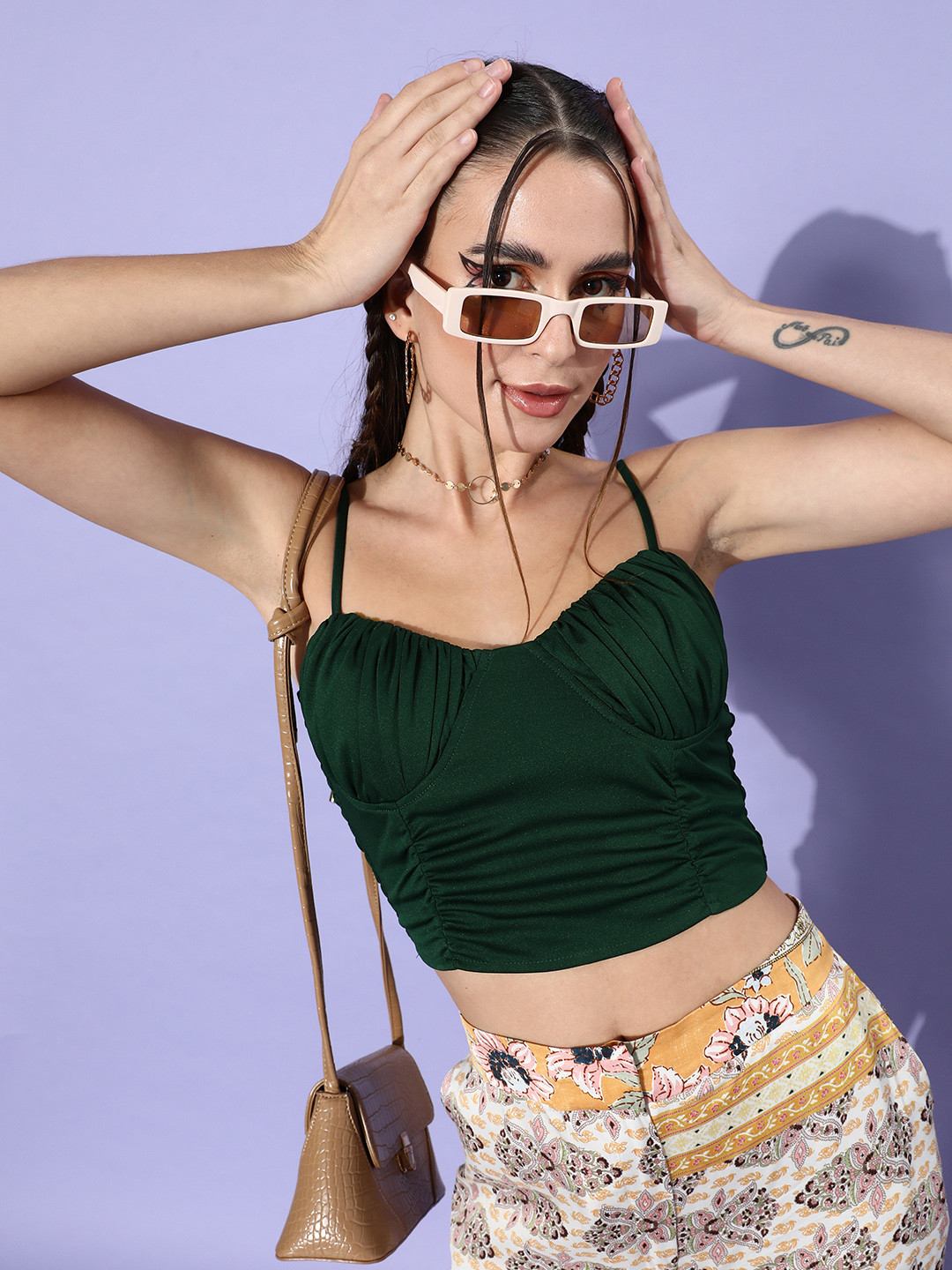 Style Quotient Women Gorgeous Green Solid Corset Top