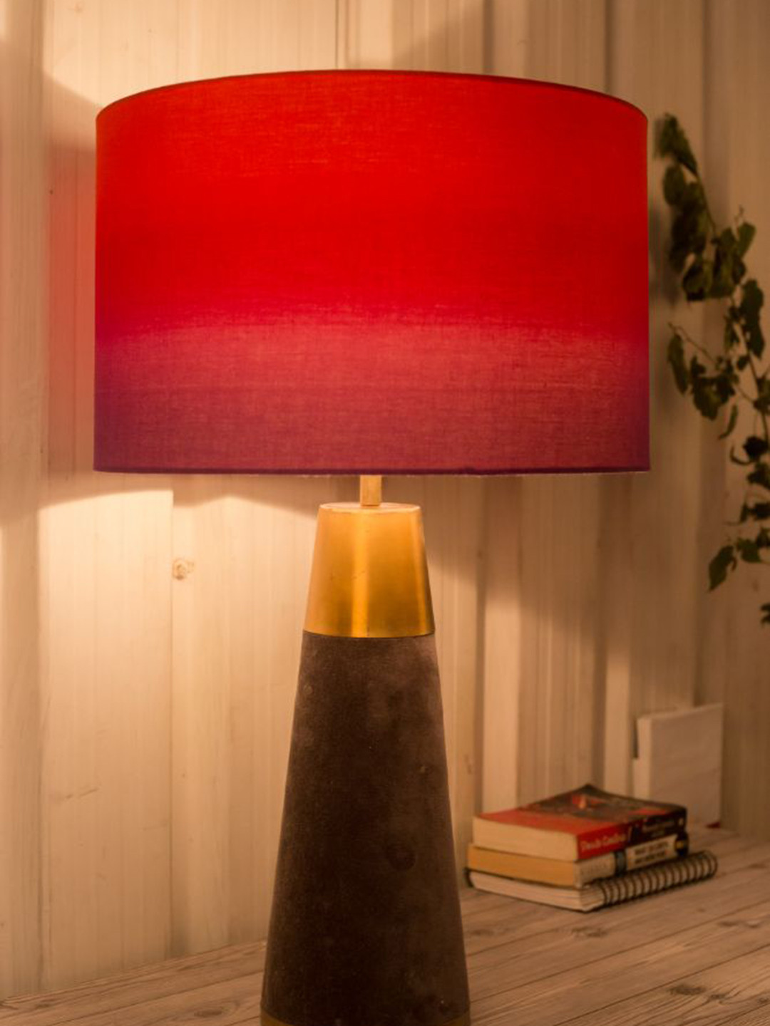 Grated Ginger Brown & Red Contemporary Cylinder Table Lamp