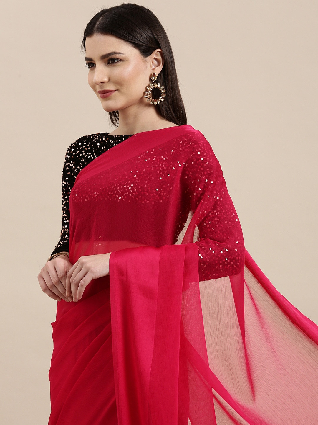 KALINI Pink Solid Saree