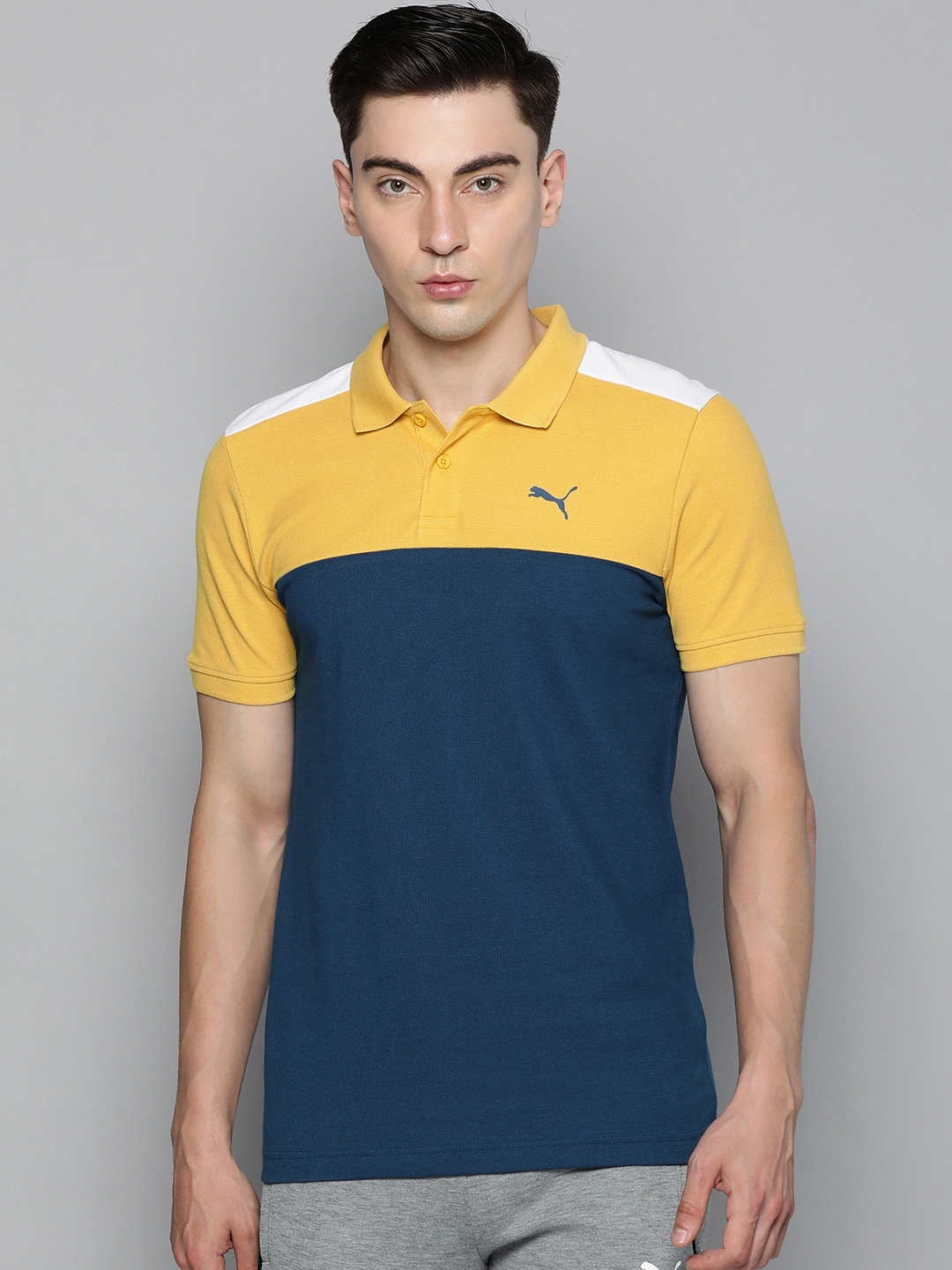 Buy Puma Men Colourblocked Polo Collar Pure Cotton Slim Fit T shirt Tshirts for Men 16848030 Myntra