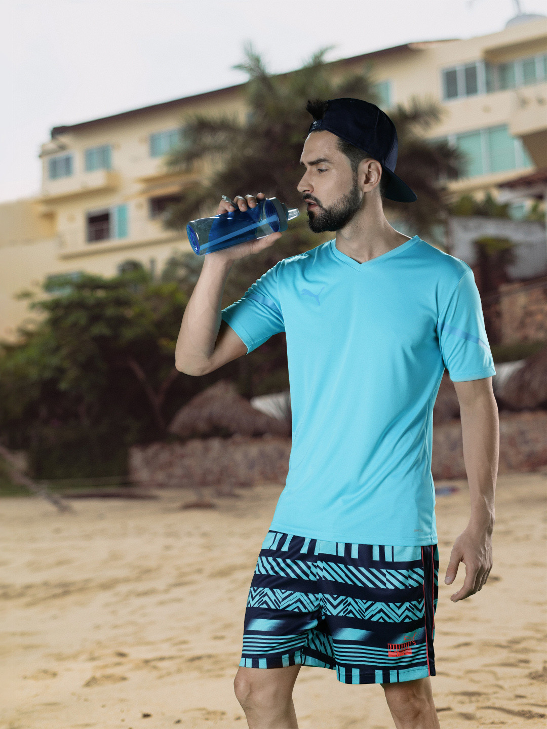 Puma Men Blue Brand logo Printed Football Slim Fit T-shirt