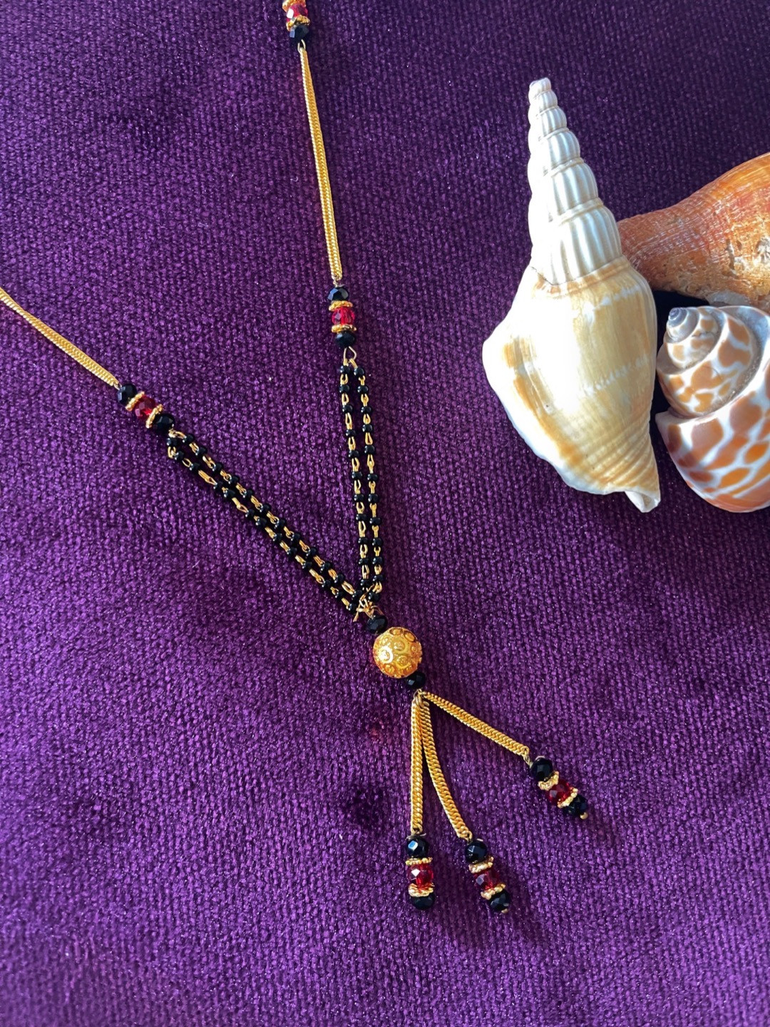Digital Dress Room Gold-Plated Black & Red Stone-Studded & Beaded Mangalsutra