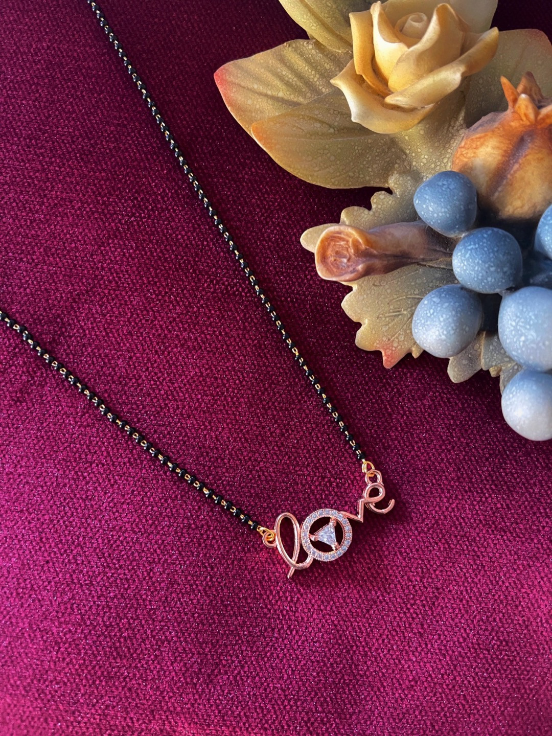 Digital Dress Room Rose Gold-Plated & Black Mangalsutra