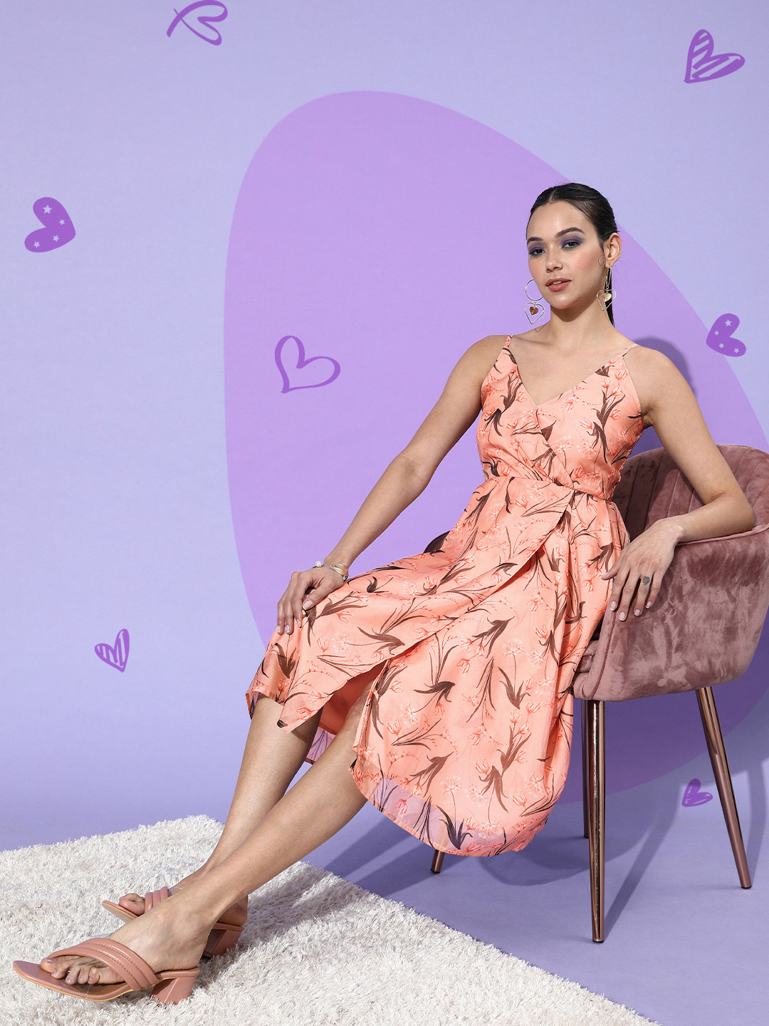 StyleStone Women Attractive Peach Romantic Florals Dress