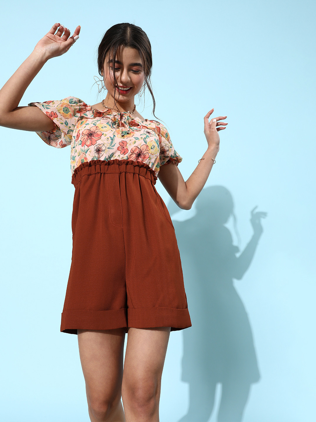 Miss Chase Women Chic Rust Printed Playsuit