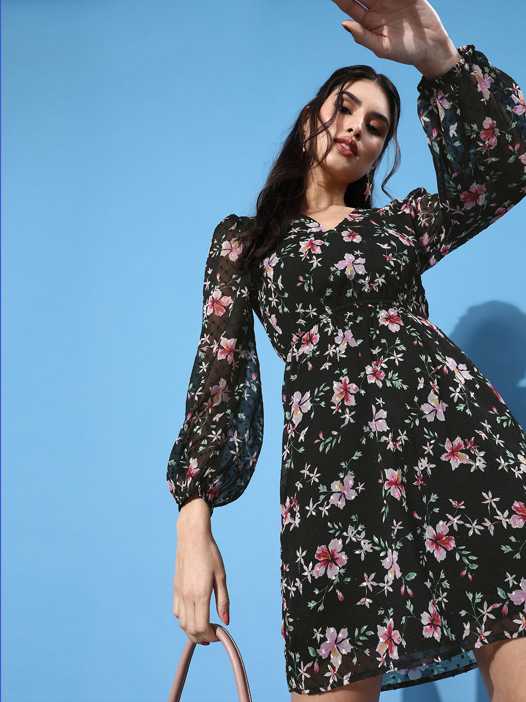 EVERYDAY by ANI Women Stylish Black Romantic Florals Dress