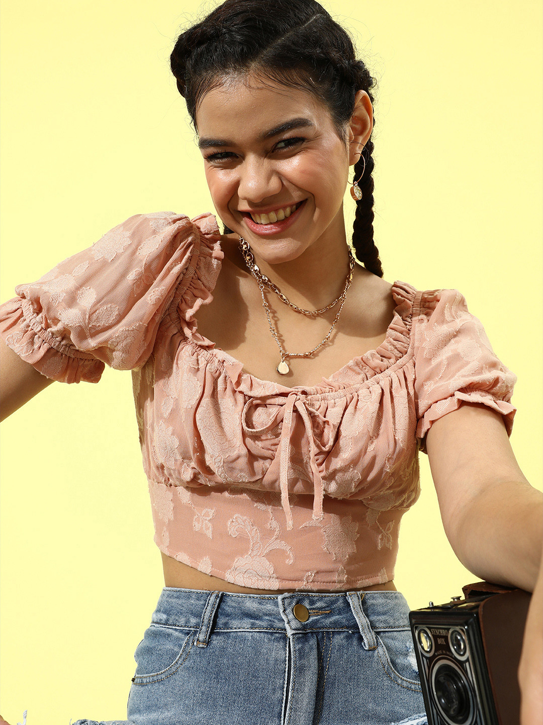 EVERYDAY by ANI Women Chic Brown Floral Bustier Top