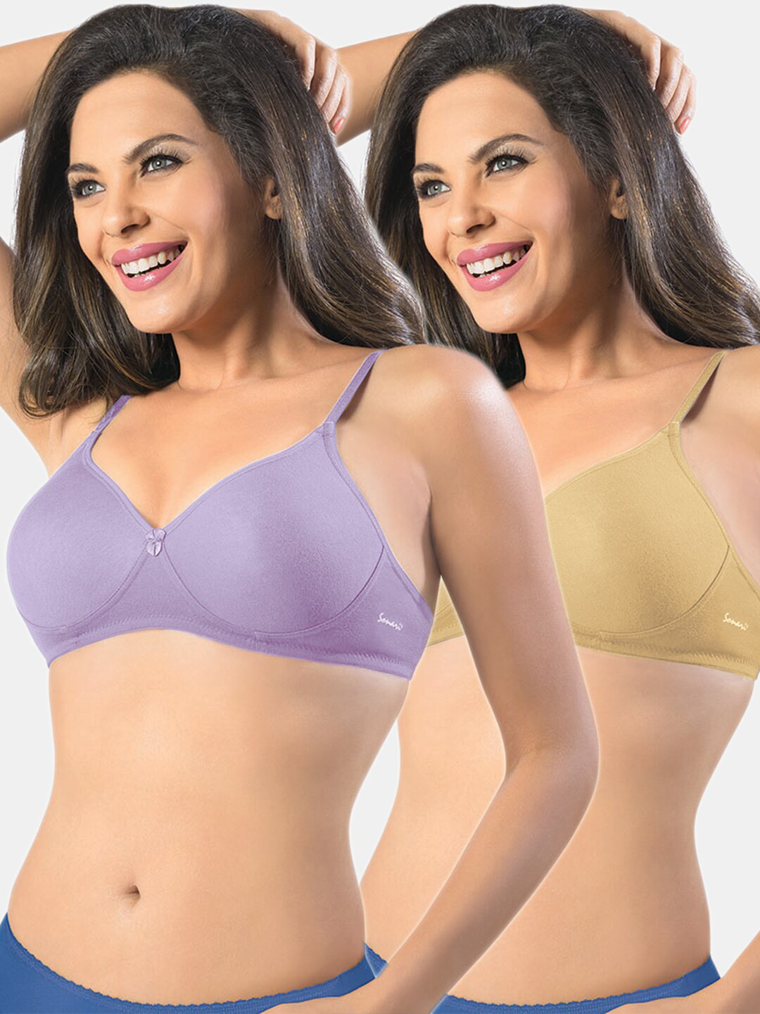 Sonari Pack Of 2 Lavender & Nude Non-Padded No-Wired T Shirt Bra
