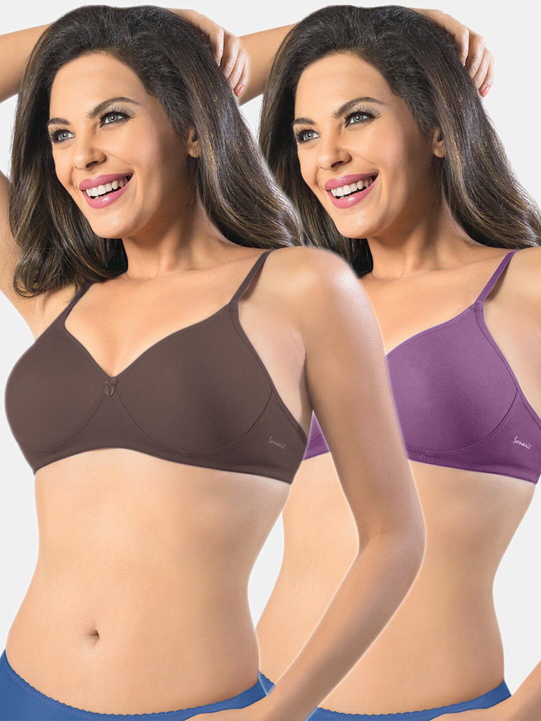 Sonari Pack Of 2 Brown & Purple T-Shirt Bra