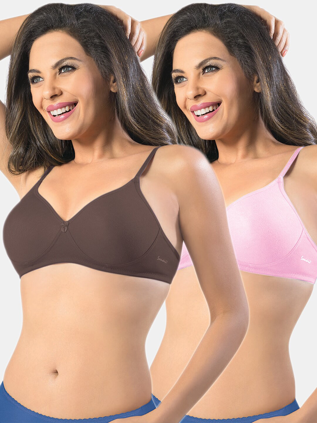 Sonari Pack Of 2 Coffee Brown & Pink Non-Padded No-Wired T Shirt Bra