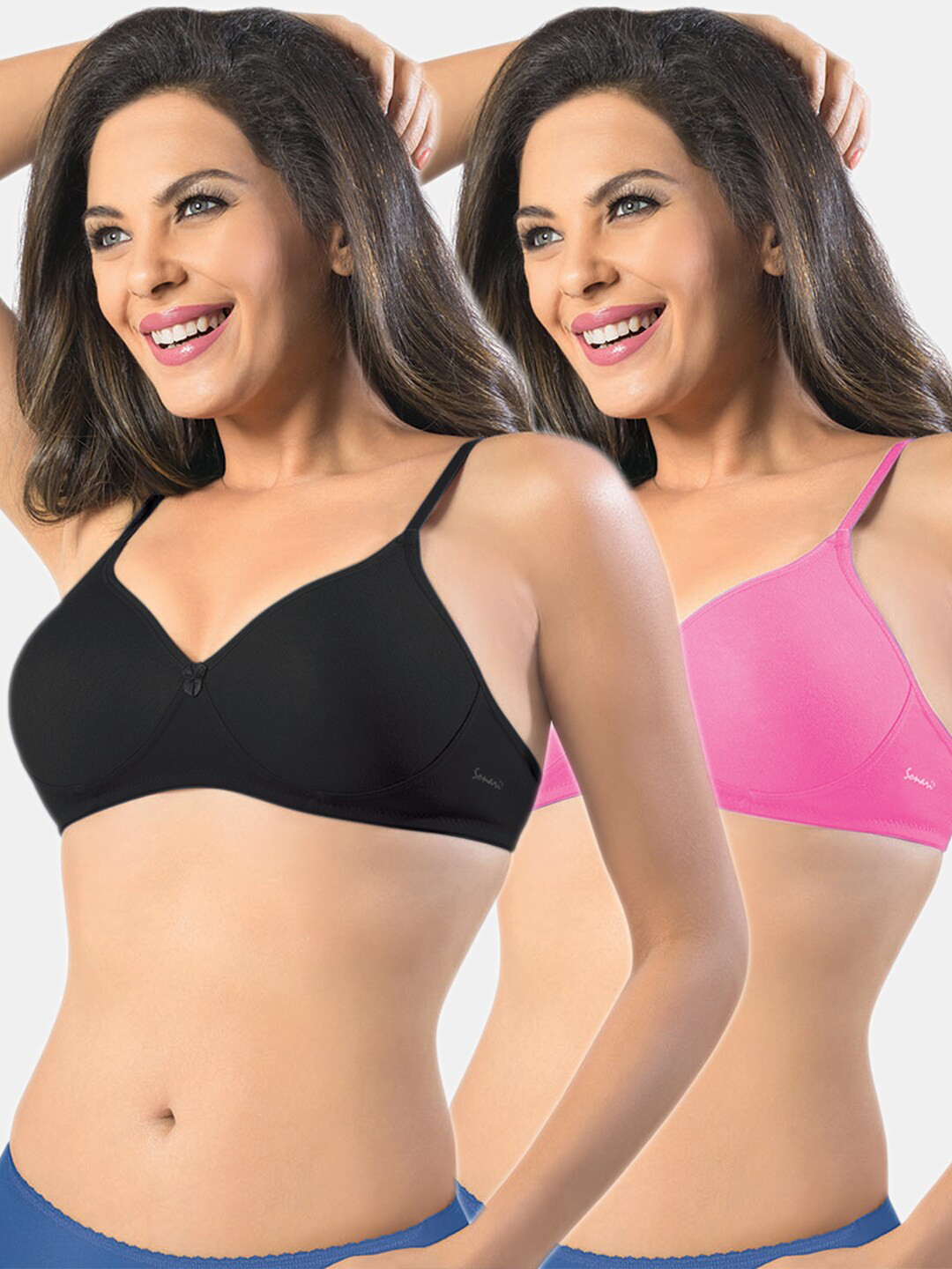 Sonari Pack of 2 Black & Fuchsia T-shirt Bras