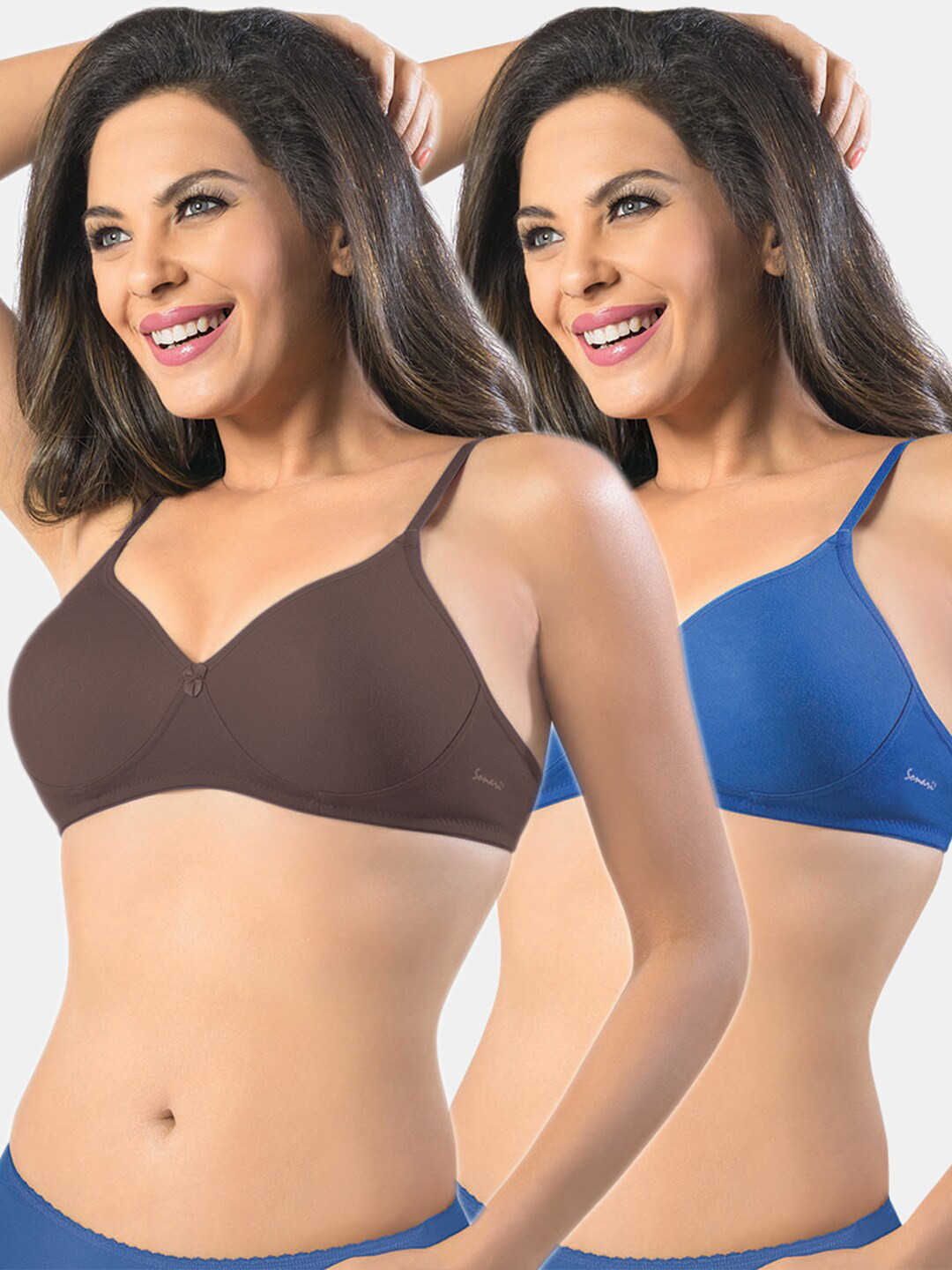 Sonari Pack of 2 Blue & Brown T-shirt Bras