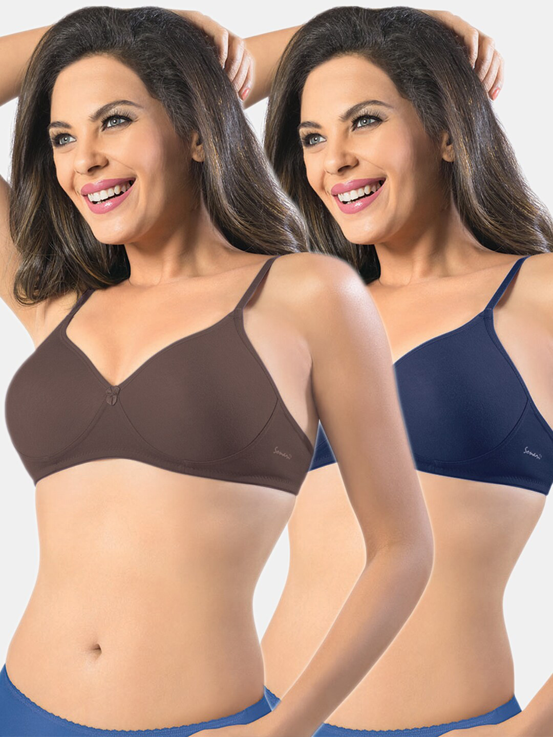 Sonari Pack Of 2 Brown & Blue T-Shirt Bra