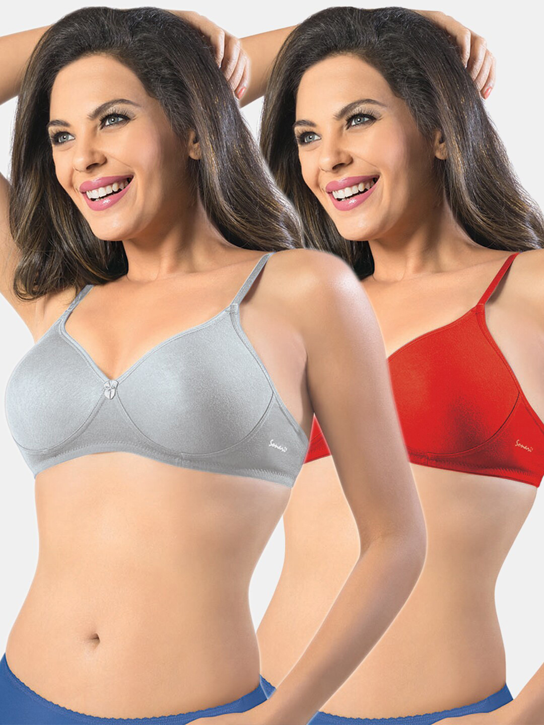 Sonari Pack of 2 Grey & Red T-shirt Bras