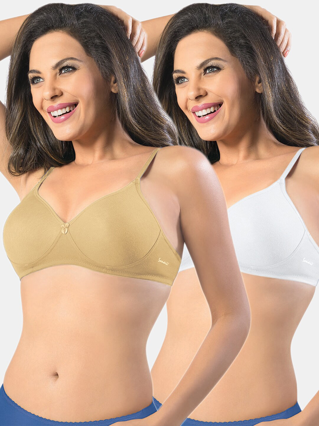 Sonari Women White & Nude Non Padded Seamless T-Shirt Bra Set Of 2
