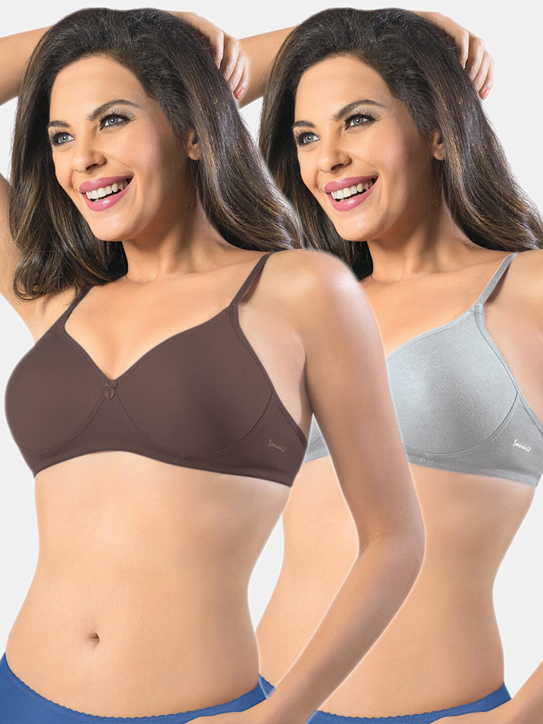 Sonari Brown & Grey Non Padded Non Wired All Day Comfort Super Support Bra