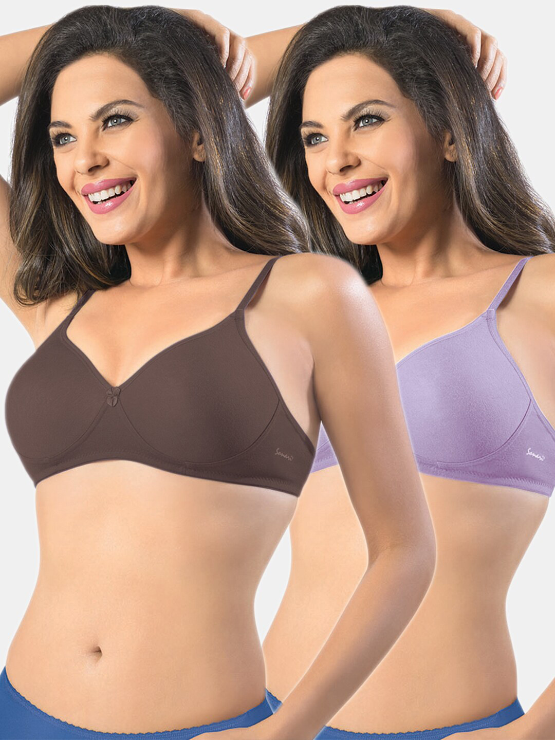 Sonari Set Of 2 Lavender & Coffee Brown Solid T-Shirt Bra
