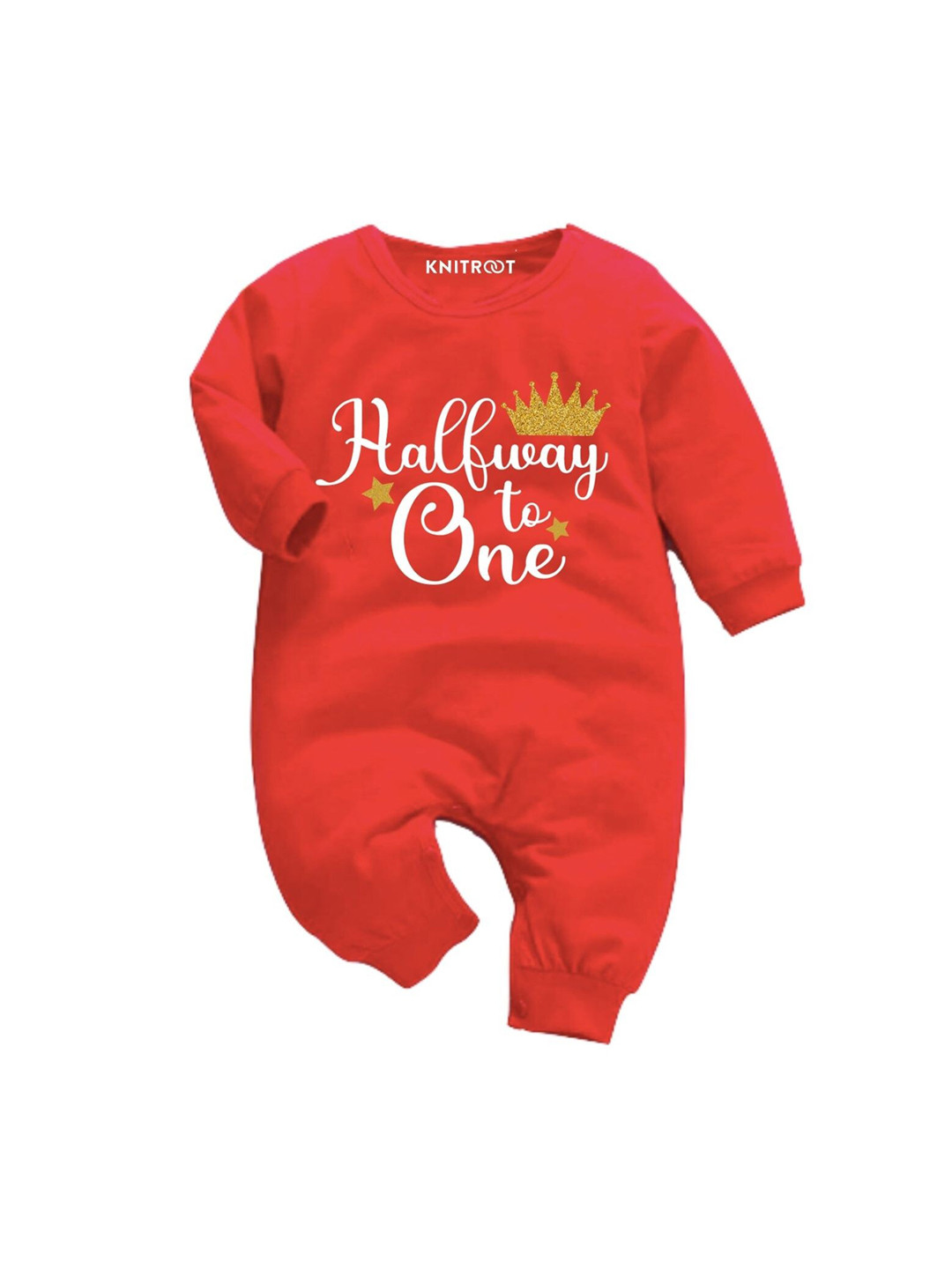 KNITROOT Infant Kids Red & White Half Way To One Printed Bodysuit
