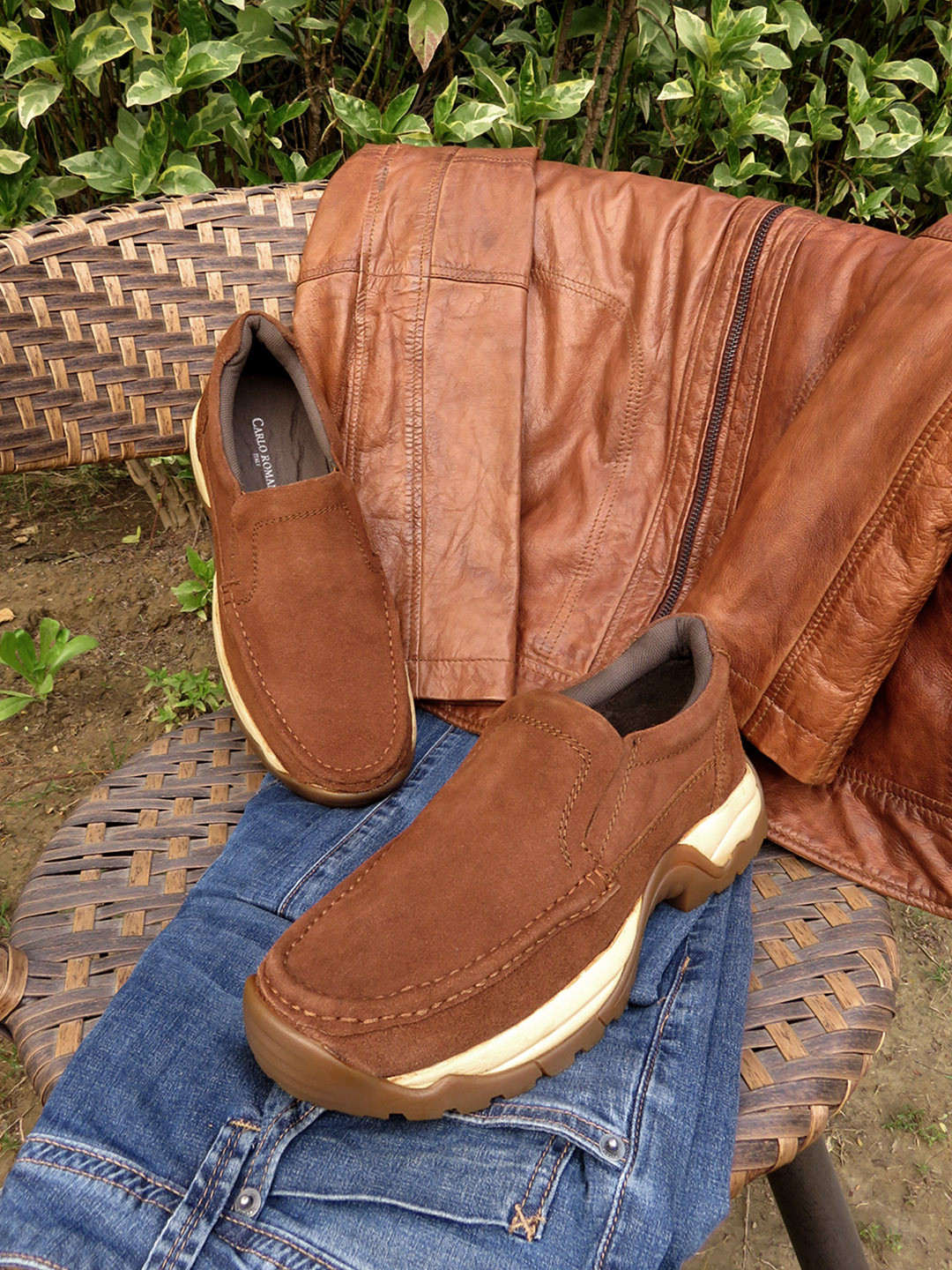 CARLO ROMANO Men Tan Suede Slip-On Sneakers