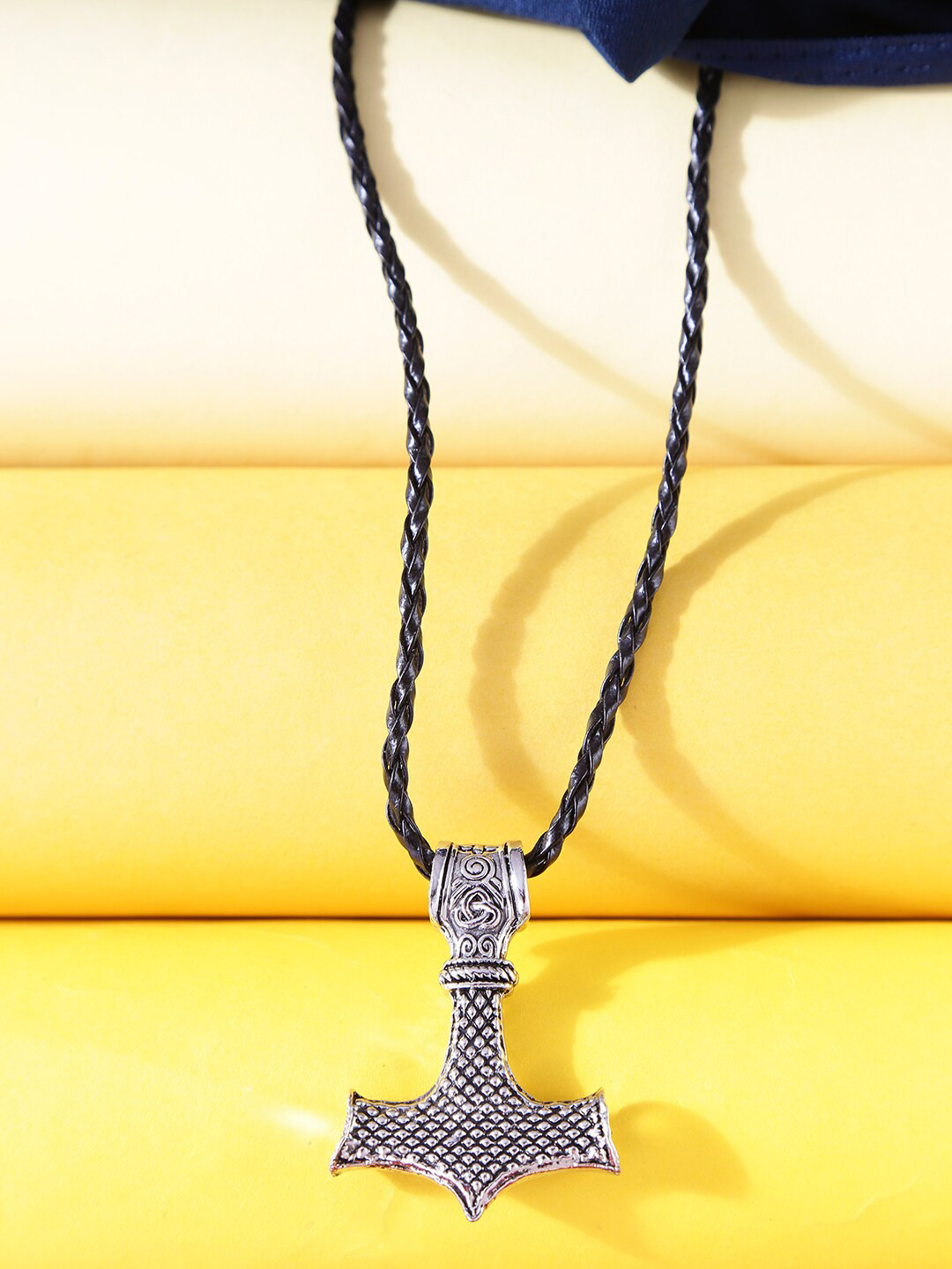 Yellow Chimes Men Silver-Toned Hammer Shaped Pendant With Chain