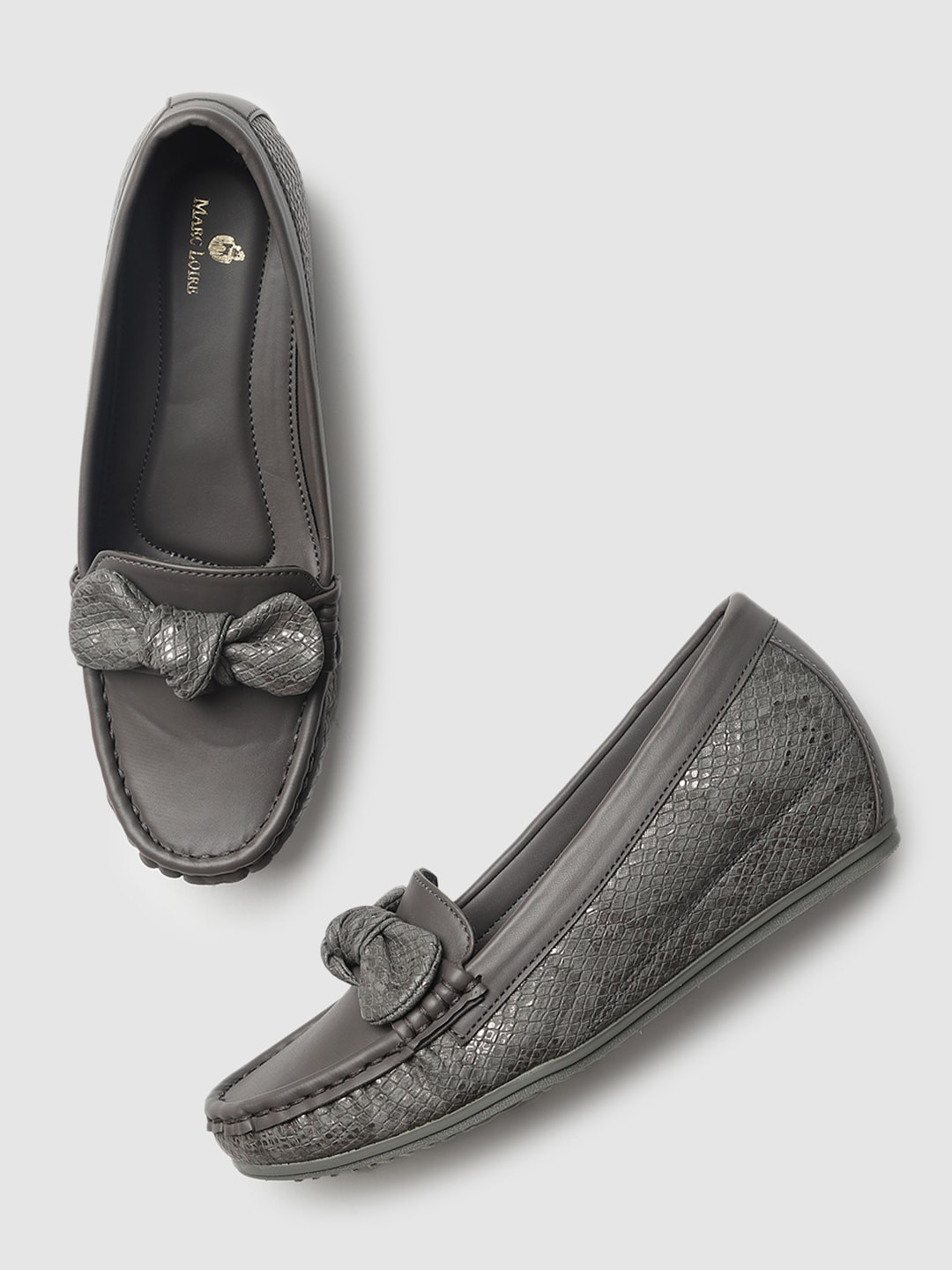 Marc Loire Women Grey Embellished Wedge Loafers With Bows
