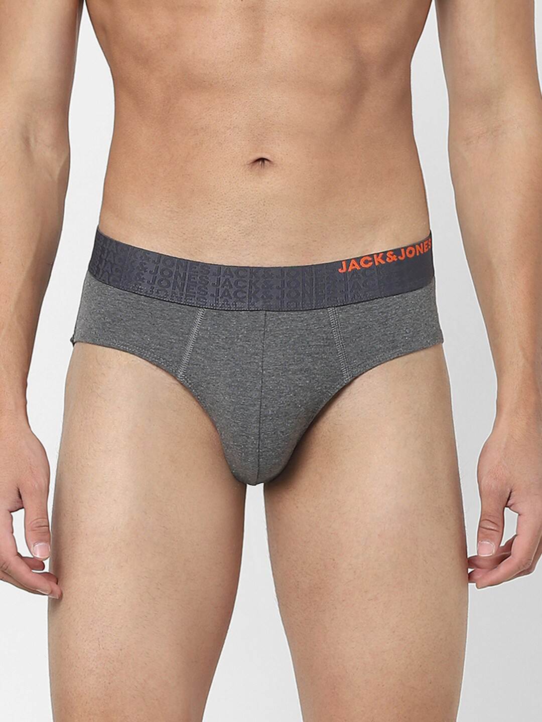 Jack & Jones Men Grey Solid Cotton Basic Briefs 116795502