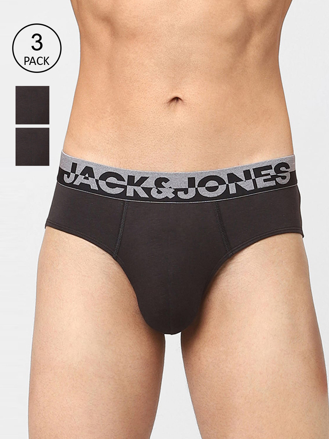 Jack & Jones Men Pack Of 3 Black Solid Cotton Basic Briefs 116795701