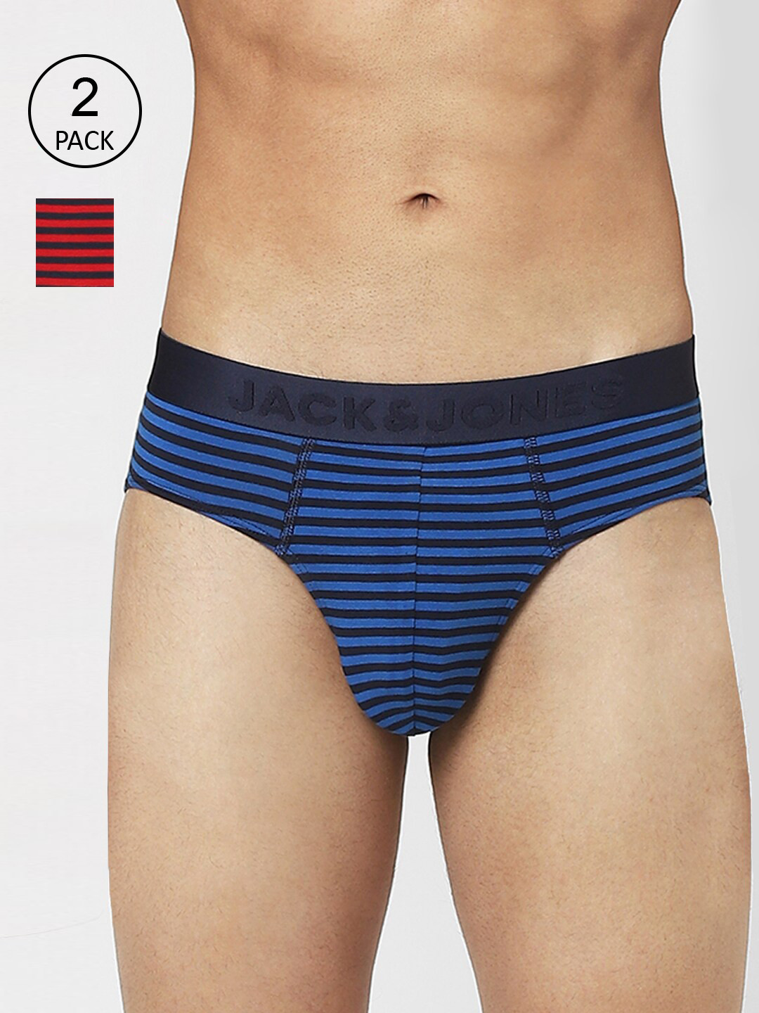 Jack & Jones Men Pack Of 2 Multicoloured Striped Cotton Basic Briefs 116794501