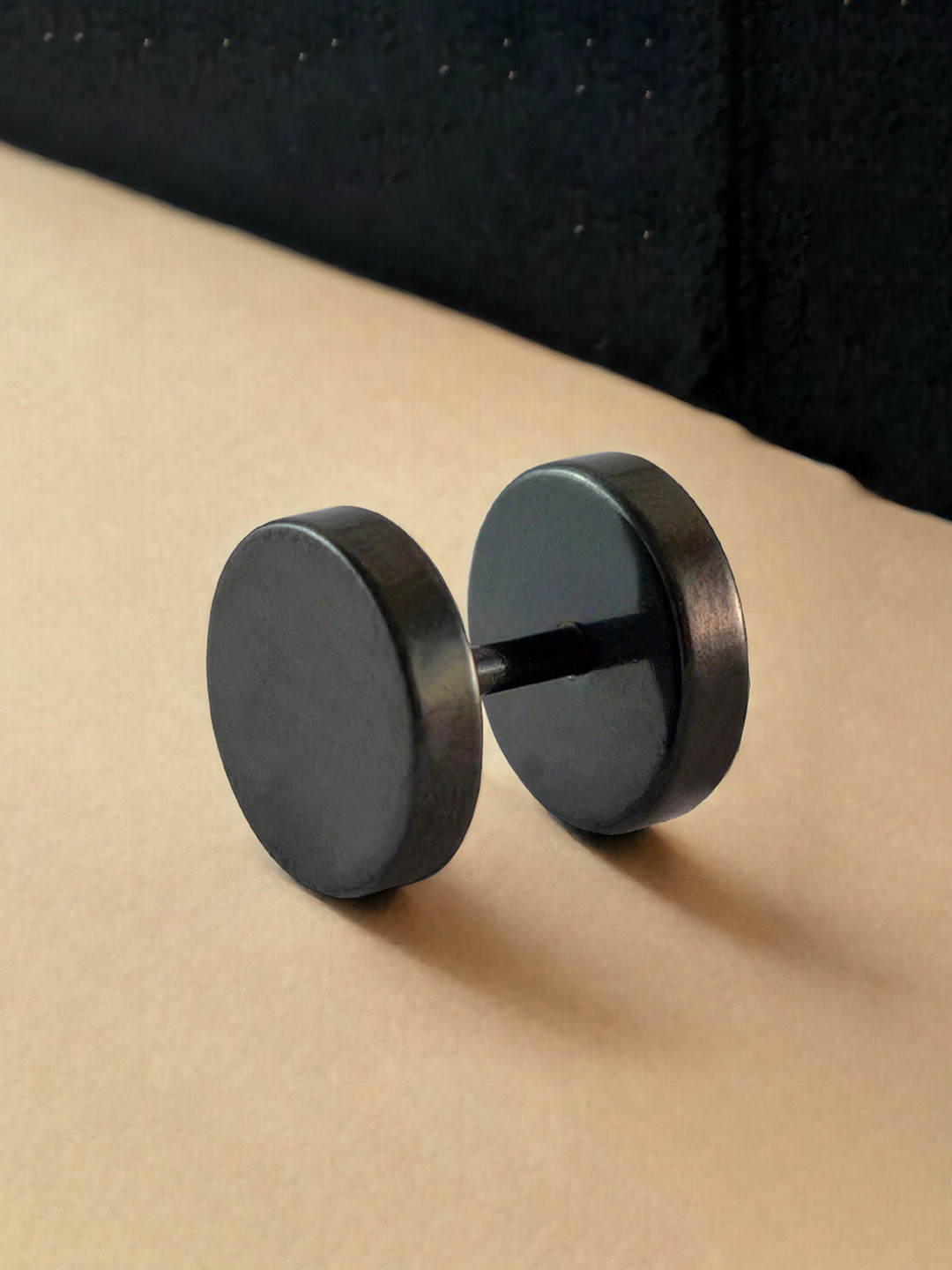 OOMPH Men Single Piece Black DumbBell Stainless Steel Stud