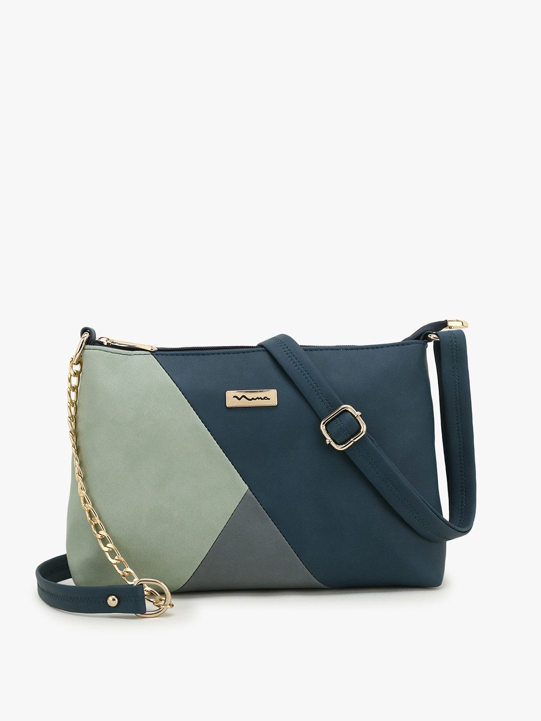 SHINING STAR Blue Colourblocked PU Structured Sling Bag