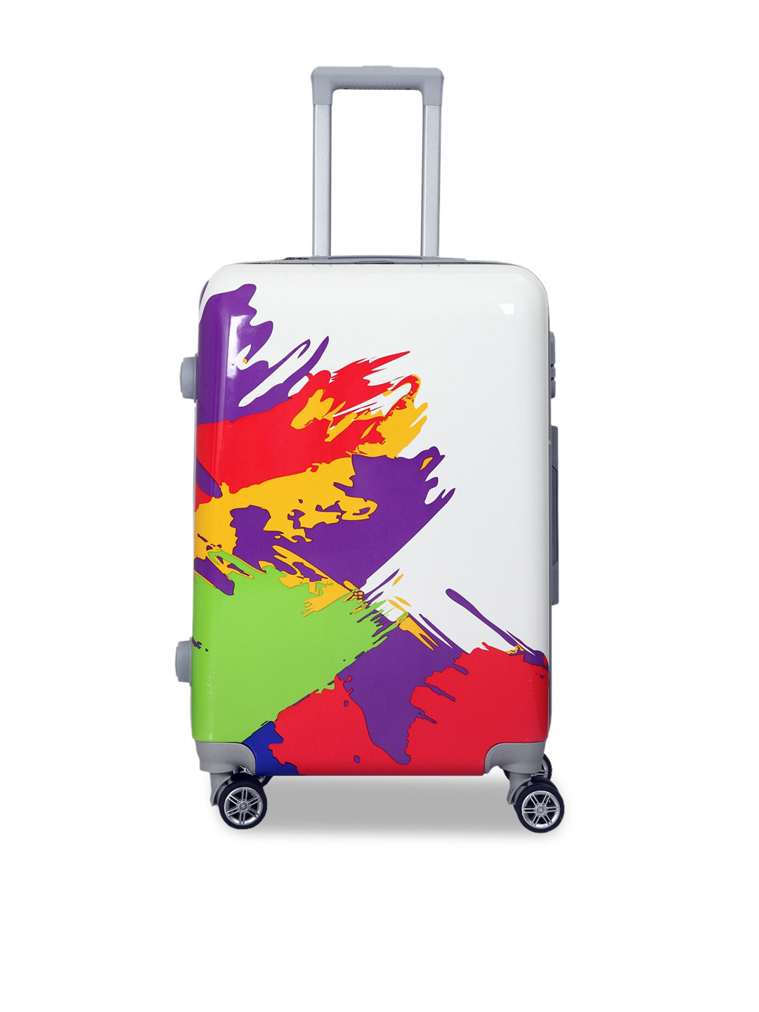 Polo Class White & Red Printed Hard-Sided Large Trolley Suitcase