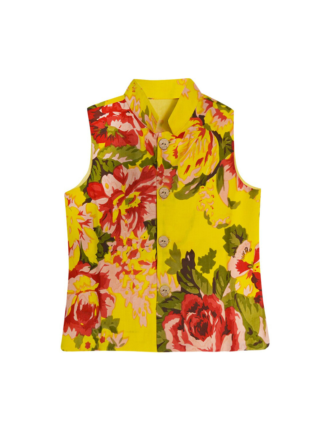 A.T.U.N. Boys Yellow & Red Printed Woven Nehru Jacket