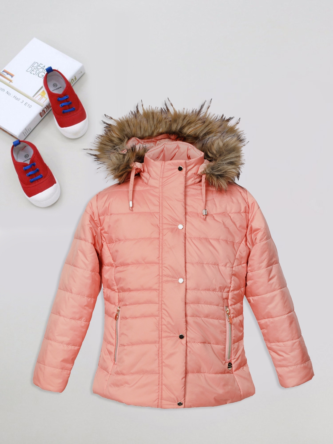 Buy LURE JUNIOR Girls Coral Solid Winter Padded Hooded Jacket