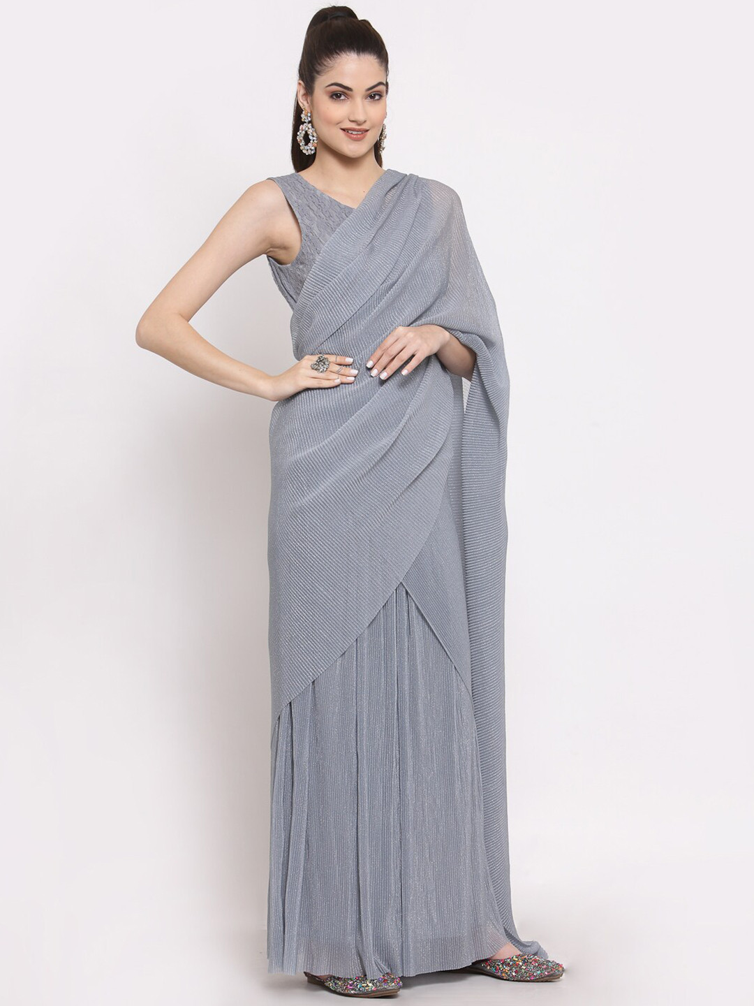 LELA Grey Draped Saree Tunic