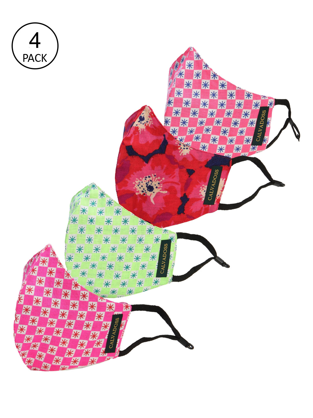 Calvadoss Men Pack Of 4 Assorted Printed 3-Ply Reusable Cotton Cloth Mask