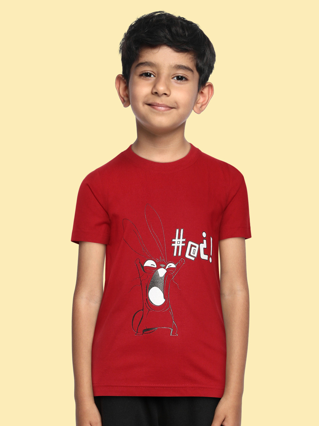 BRATMA Kids Red & White Printed Cotton T-shirt