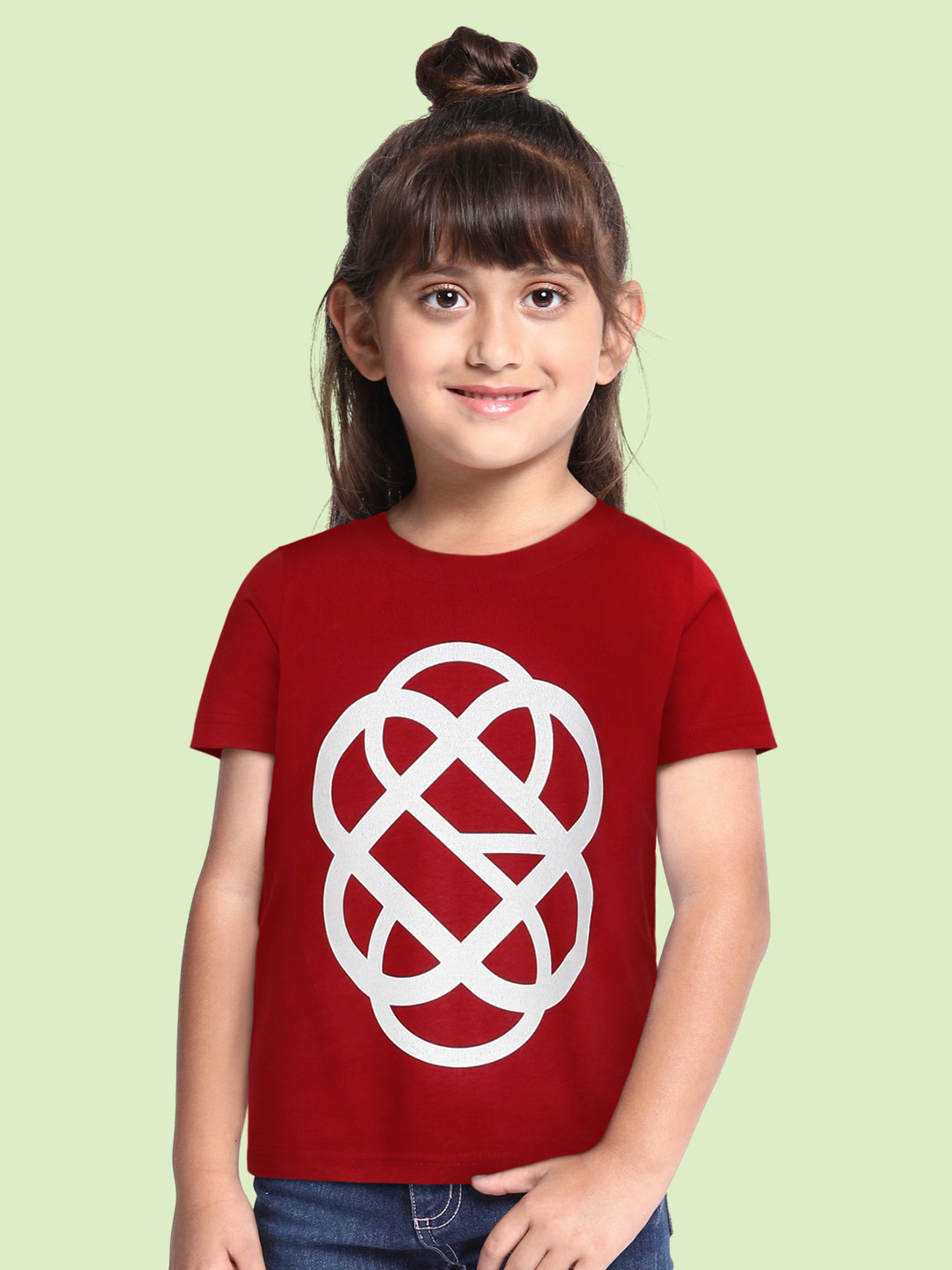 BRATMA Kids Maroon & White Sacred Games Symbol Printed Cotton T-shirt