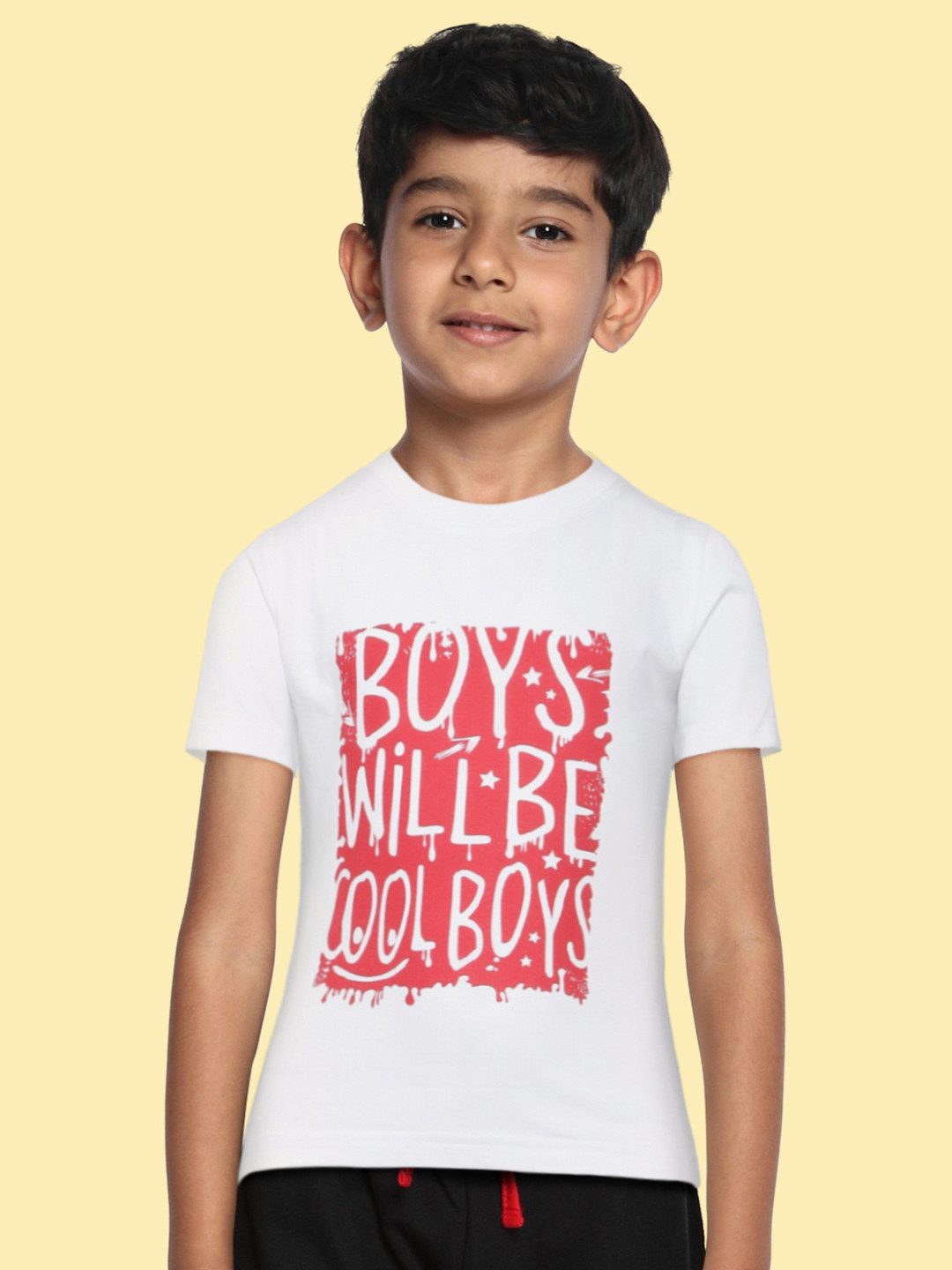 BRATMA Kids White & Red Typography Print Cotton T-shirt