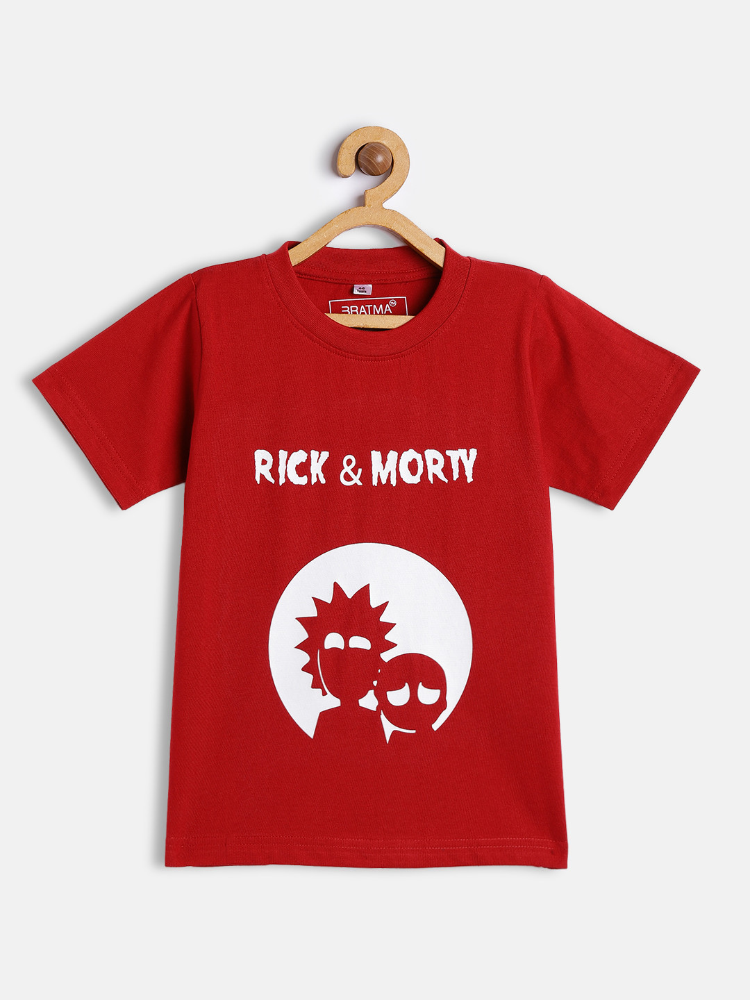 BRATMA Kids Maroon & White Rick & Morty Printed Cotton T-shirt