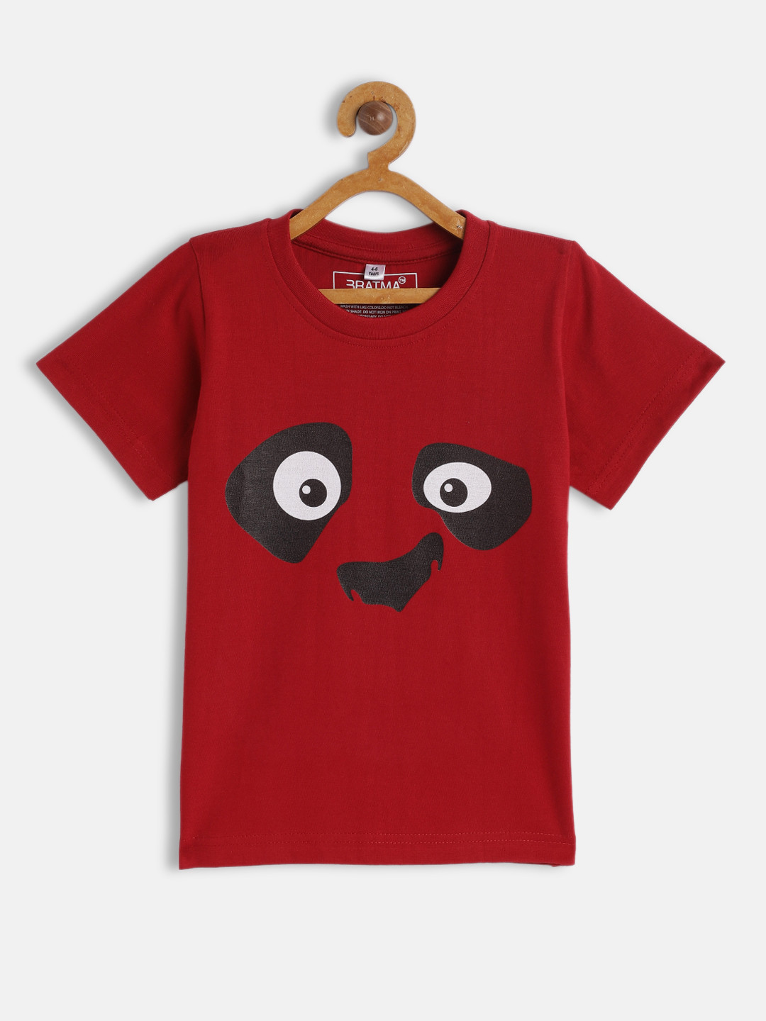 BRATMA Kids Maroon & Black Panda Printed Cotton T-shirt