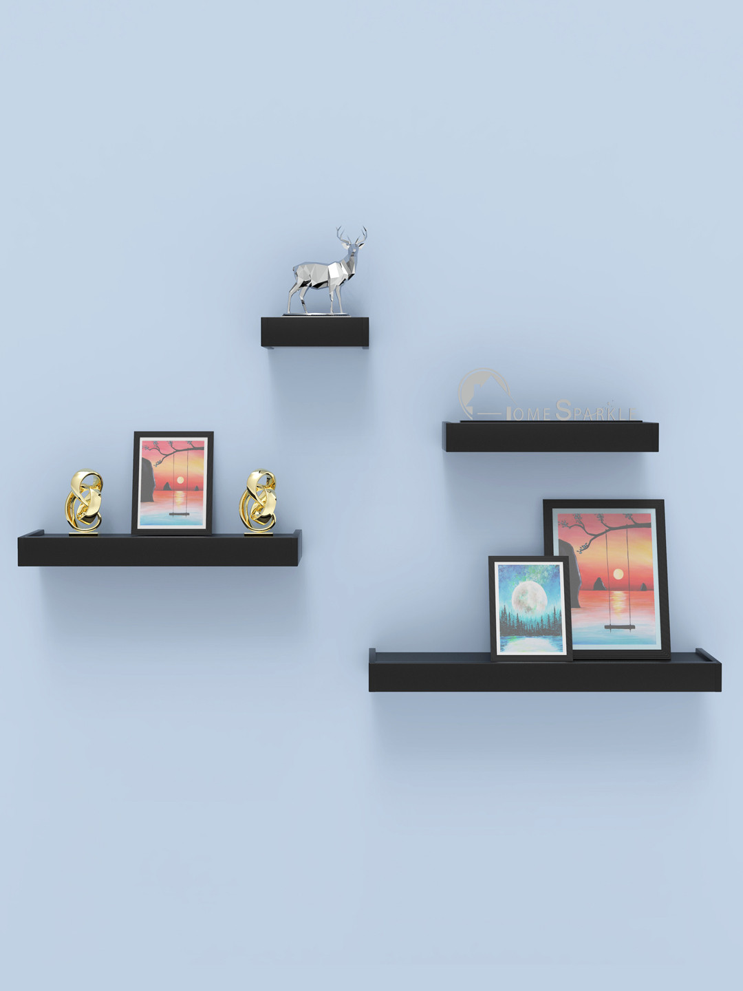 Home Sparkle Set of 4 Black Wall Shelves
