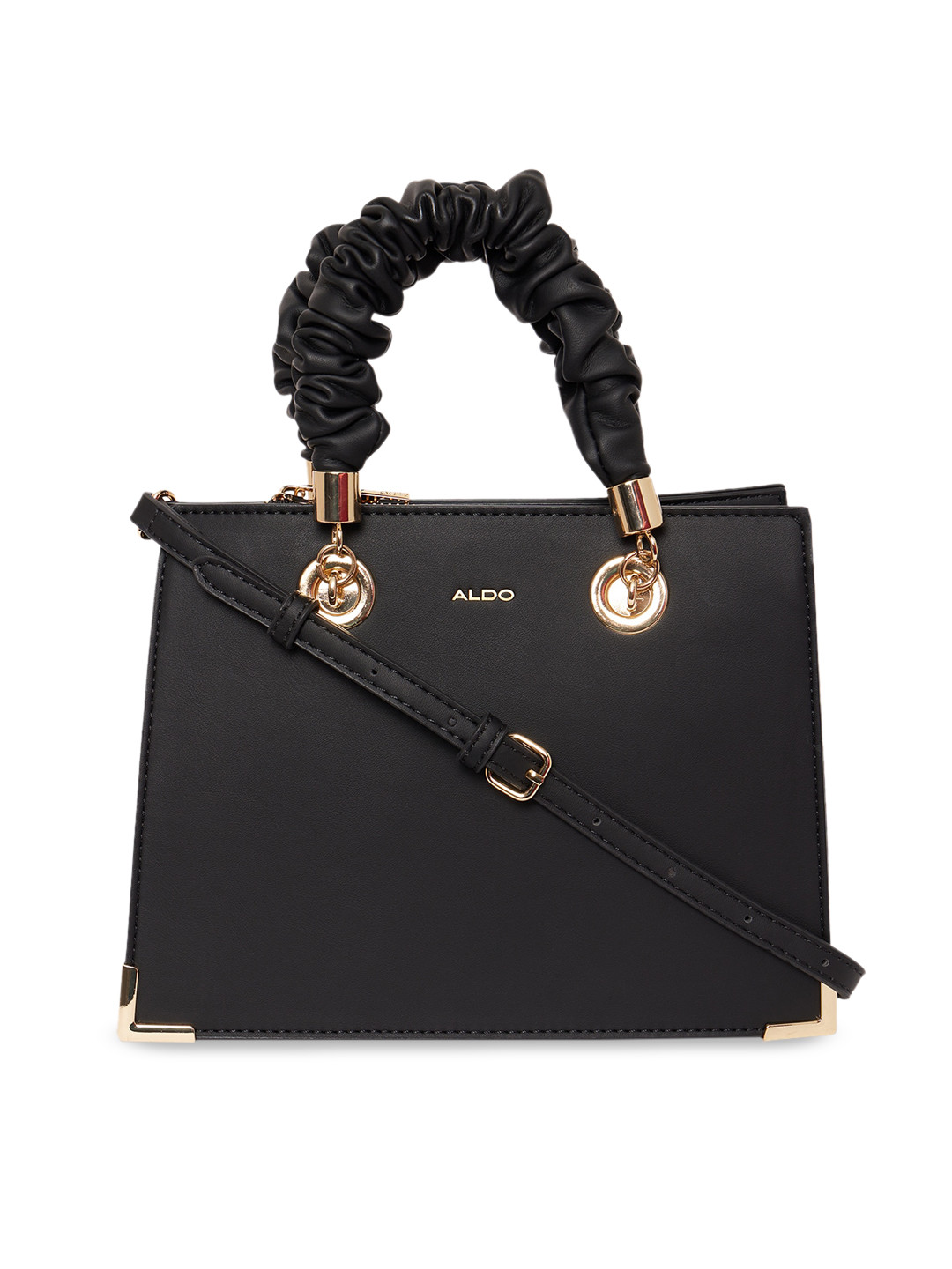 ALDO Black PU Structured Handheld Bag with Fringed