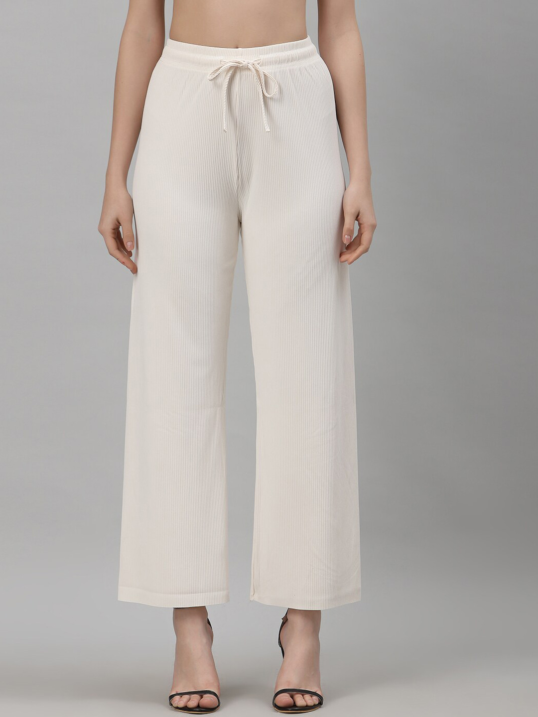 NEUDIS Women White Comfort Flared Trousers