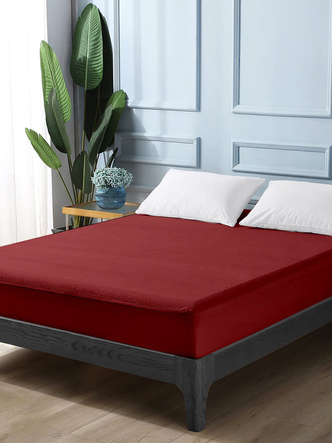 Divine Casa Maroon Solid Double Queen 210 GSM Water Resistant Mattress Protector