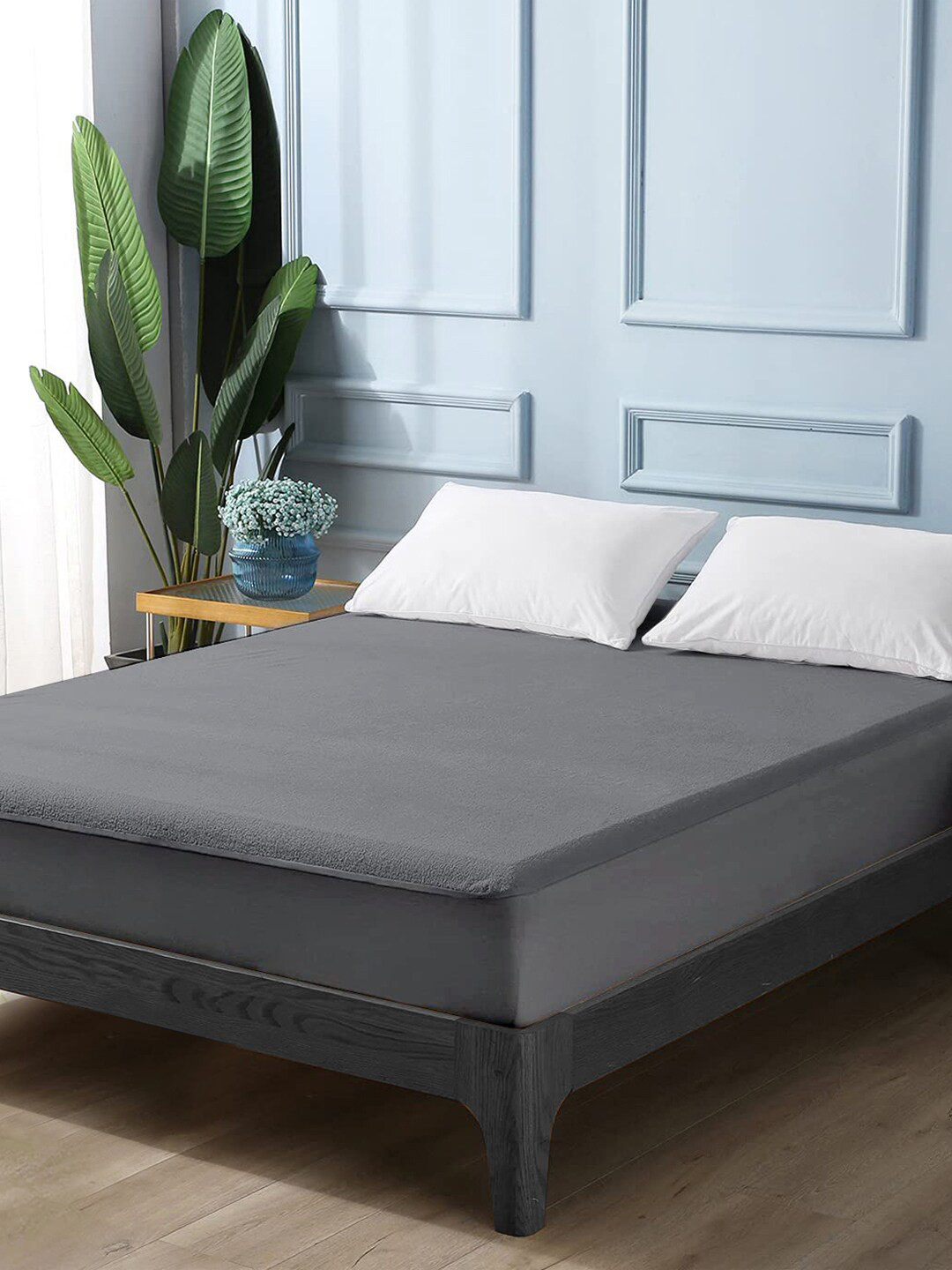 Divine Casa Grey Solid Double Queen Size 210 GSM Water Resistant Mattress Protector