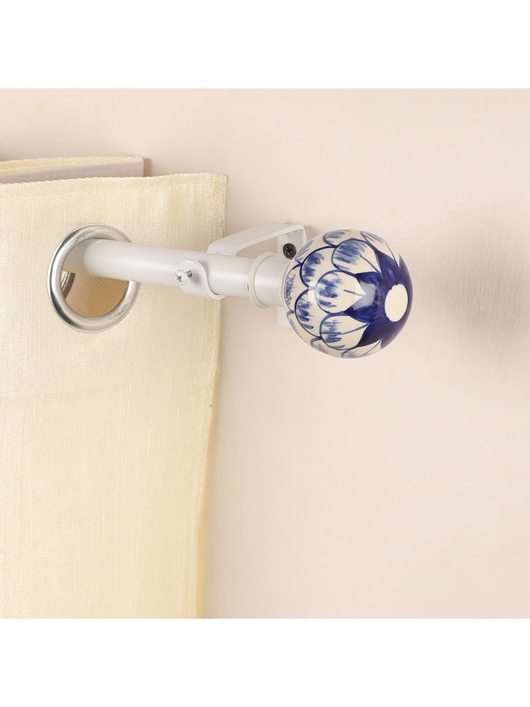 The Decor Mart White & Blue Extendable Curtain Rod with Ceramic Finial